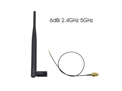 6dBi 2.4GHz 5GHz Dual Band WiFi RP-SMA Antenna + U.fl/IPEX Cable